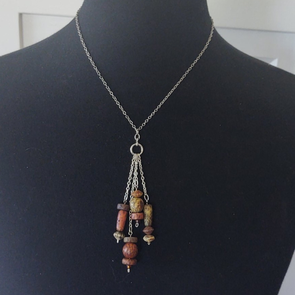 KORE Silver Necklace with Brown Beads